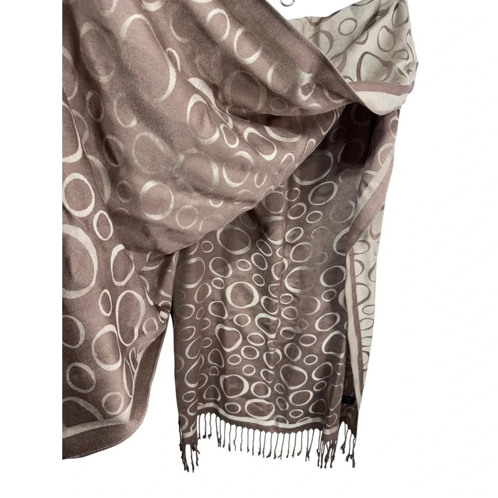 Women's‎ Reversible 100% Cashmere Luxury Brown Scarf Circle Print Fringe Wrap
